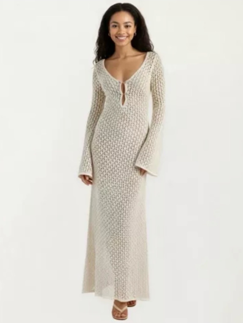 Cream Crochet Swim Cover-Up Maxi Dress